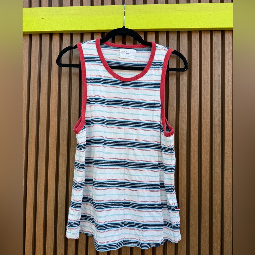 Sol Angeles Multicolor Striped Top with Red Accents